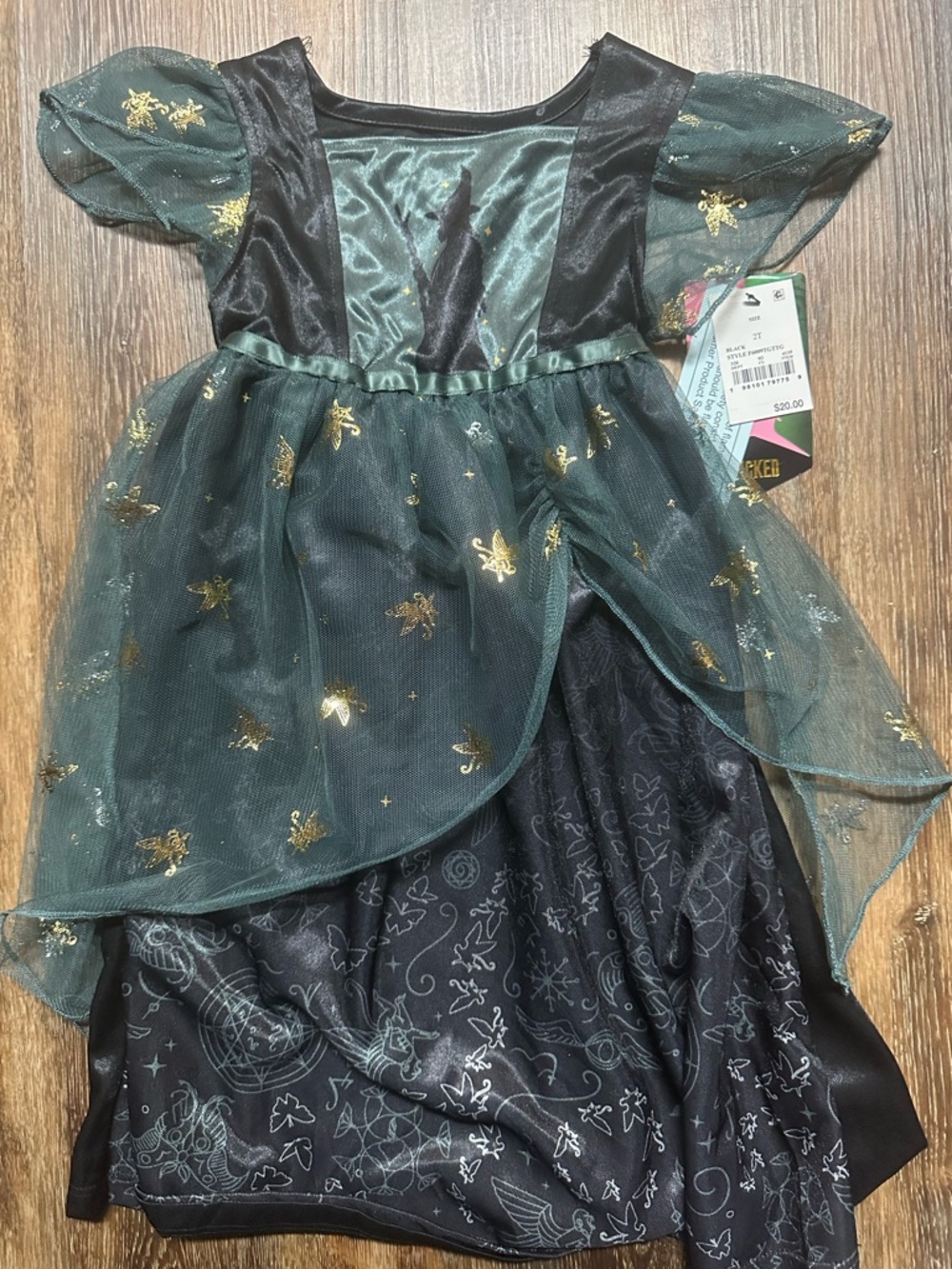 Girls' Emerald Green & Black Sparkle Fairy Dress with Gold Accents